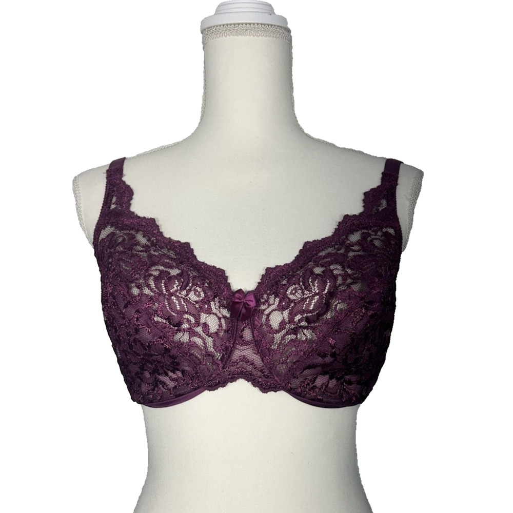 Vintage Victoria's Secret Gold Label Lace Bra Underwire Women's 34DD's‎ Purple